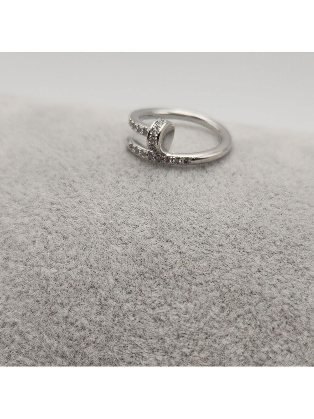 Silver Stainless Steel Nail Ring with Zircon Stones, Stainless Steel - Picture 3 of 6